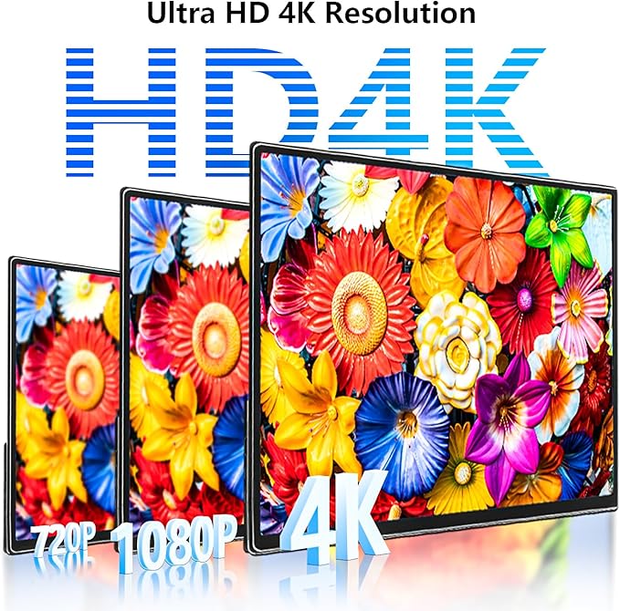 4K Large Portable Monitor 24” UHD 3840 * 2160 120% sRGB IPS Dual Speaker USB-C HDMI Extend Second Screen Display VESA Kickstand for Mac External PC Laptop Phone PS4/PS5