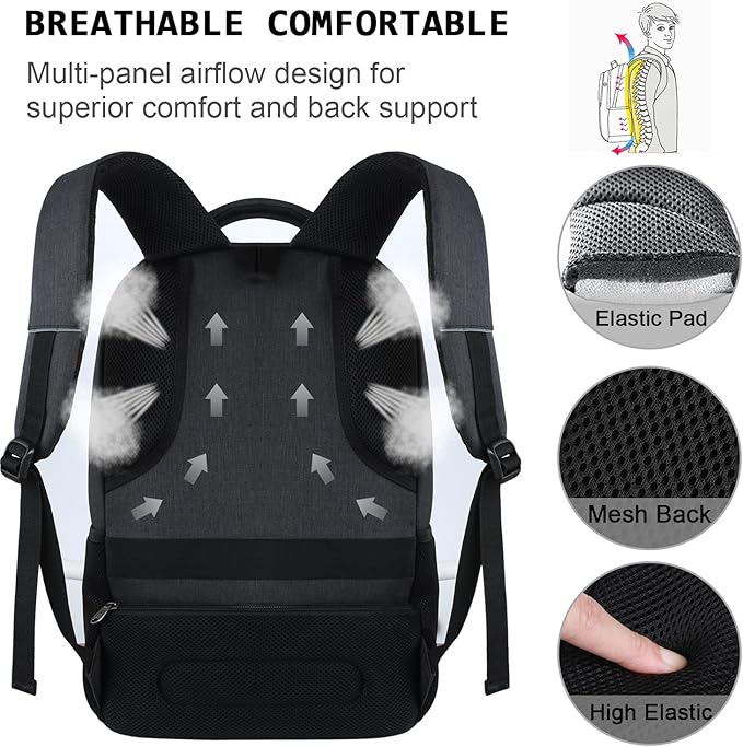 17 Inch Laptop Backpack, Business Anti Theft Slim Durable Laptops Backpack with USB Charging Port, Water Resistant College Computer Bag Gifts for Men & Women Fits 15.6 Inch Notebook-Black