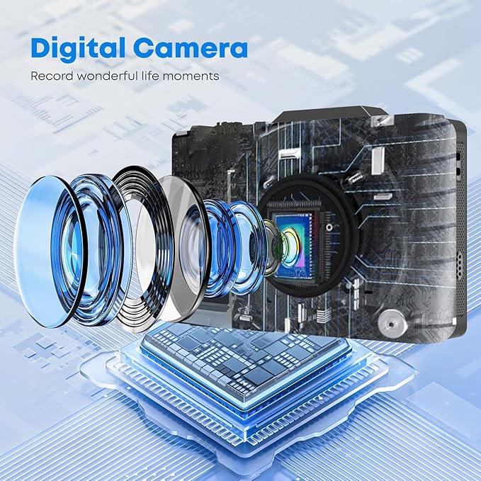 Digital Camera, Autofocus 4K Vlogging Camera for Photography with 64GB Card, Full HD 4K Point and Shoot Camera Portable Compact and Shoot Digital Camera for 16X Zoom, Anti-Shake, for Beginners, Black