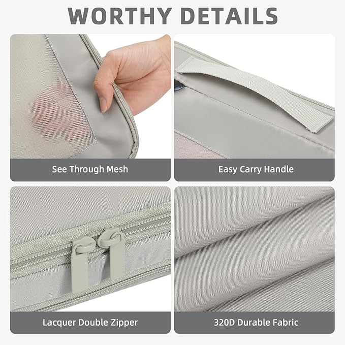 BAGAIL 4 Set/6 Set/8 Set Compression Packing Cubes Travel Accessories Expandable Packing Organizers (Square Mesh, 06-Grey)