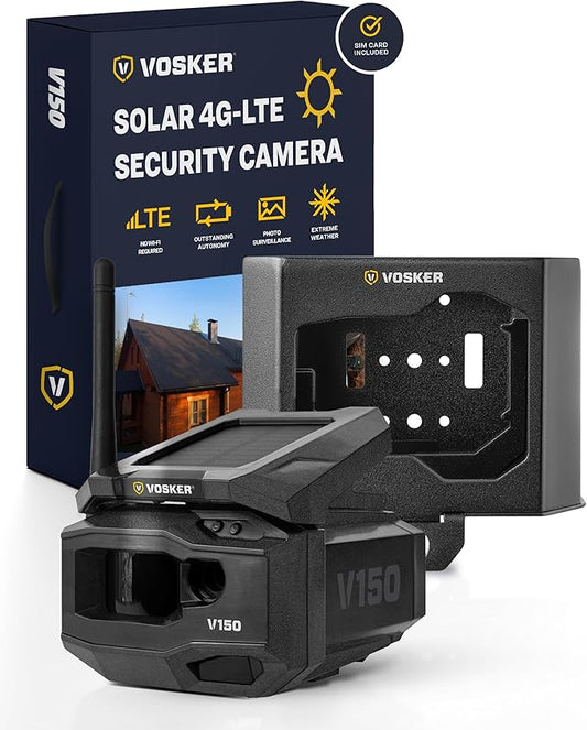 Vosker V150 Solar-Powered LTE Cellular Home Security Outdoor Camera | Motion Activated Photo Capture Nightvision Wireless Camera | Receive Photos (No Video) on Your Mobile App (V150-KIT-VZN)