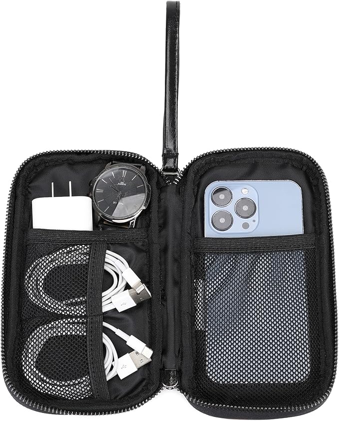 KYALOU Small Electronics Organizer, Travel Cord Case Cable Pouch Tech Carry Storage Bag for Charger, Cable, Phone, Hard drive, USB, Power Bank, Earphone | Single Layer - Black