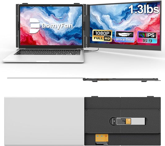14" Laptop Screen Extender, Ultra-Thin Portable Dual Laptop Monitor Extender with FHD 1080P IPS Display, Plug & Play via HDMI/USB-A/Type-C for 13-17" Laptops, Works with Windows/Mac/Android