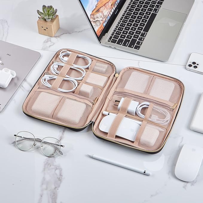 NISHEL Travel Cord Organizer Case, Tech Electronic Bag, Essentials for Charger, Cable, Phone, Hard Drive, USB, SD Card, Black