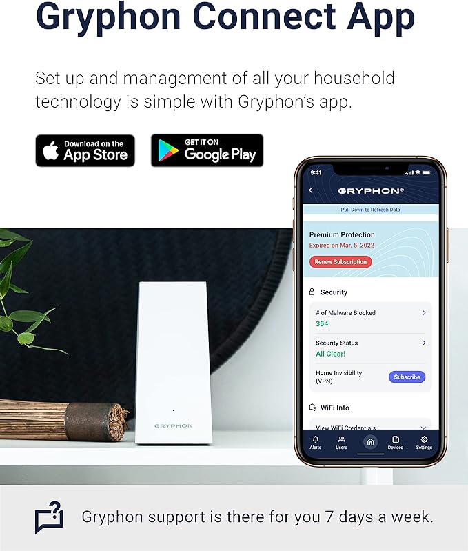 Gryphon AX – Ultra-Fast Mesh WiFi 6 Parental Control Router – Advanced Content Filters and Next-Gen Firewall - 4.3 Gbps Across 3,000 sq. ft. per Router for Multi-Device Households