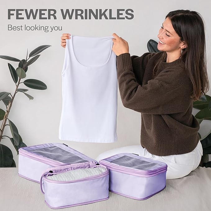 Compression Packing Cubes for Travel - Luggage Organizer Bags - Double Zipper Packing Cubes for Suitcases (2-Pack, Purple)