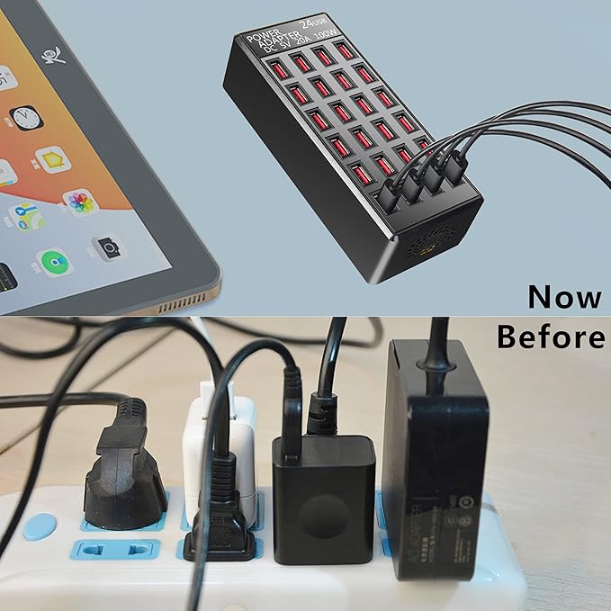 100w 24(20A) Port, USB Fast Charging Station,Travel Desktop USB Rapid Charger,Multi Ports Charging Station Organizer Compatible with Smartphones,Tables,and More Devices