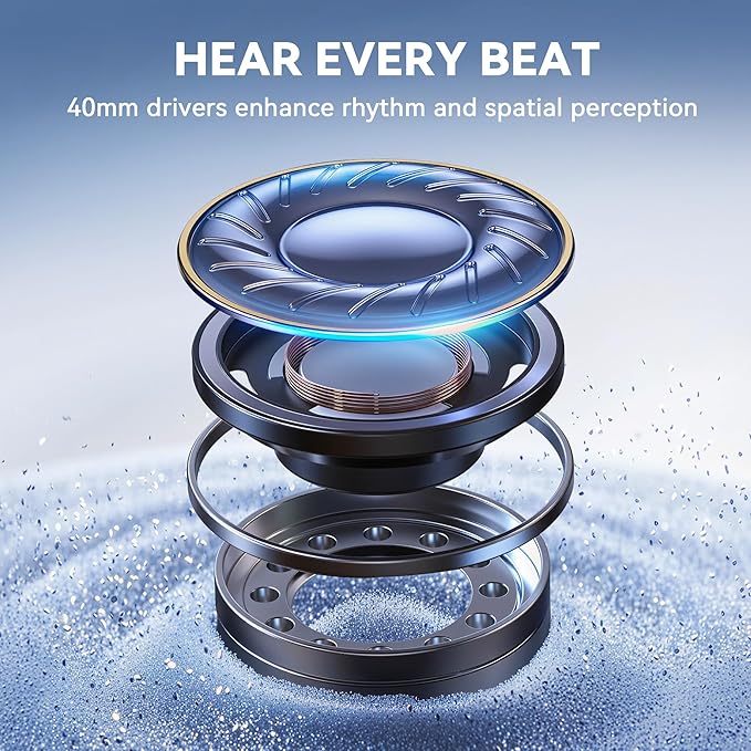 Hybrid Active Noise Cancelling Headphones, Over Ear Bluetooth 6.0 Wireless Headphones, 50H Playtime, Deep Bass, HiFi Stereo Sound, Lightweight Foldable for Travel, Home and Office（White）