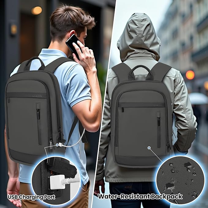 Business Backpack for Men Lightweight Commute Laptop Backpack Anti-Theft Water Resistant Backpack for 15.6 Inch Computer for Daily Office Work with Small Bag (Grey)