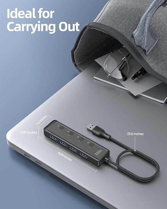 Selore USB 3.0 Hub, Selore 4-Port USB Hub Ultra-Slim Data USBA Splitter USBA Expander with 2 ft Compatible with A Port Laptop, for MacBook, Mac mini, iMac, PC, Flash Drive, HDD, Mouse,etc