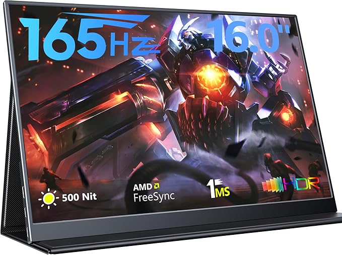 165Hz Portable Gaming Monitor, 16" 1920x1200 500 Nits Laptop Monitor, Second Computer Display with Speakers, Dual Screen Travel Monitor for PC Phone PS5/4 Xbox Switch