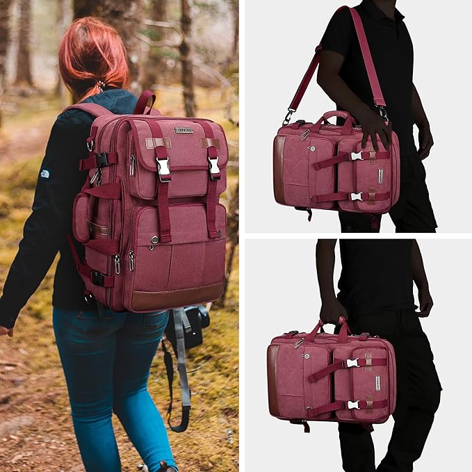 WITZMAN Canvas Travel Backpack for Women Large Laptop Backpack Fit 17 inch Carry-on Airline Approved Convertible Shoulder Rucksack(A6617-3 Red)