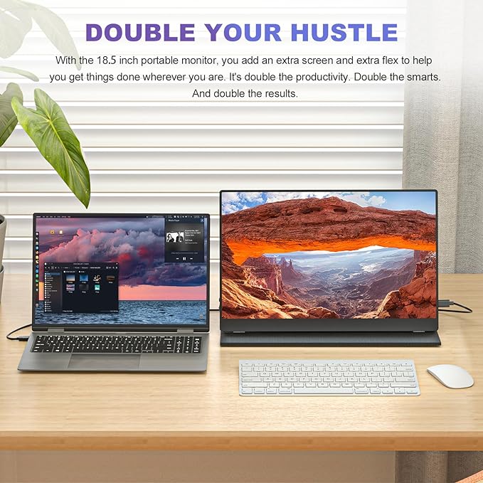 18.5 Inch Portable Monitor for Laptop, FHD 1080P 100% sRGB Travel Monitors for Laptop, Portable Computer IPS Display w/VESA, External Monitor USB-C HDR HDMI Portable Screen w/Smart Cover & Speakers