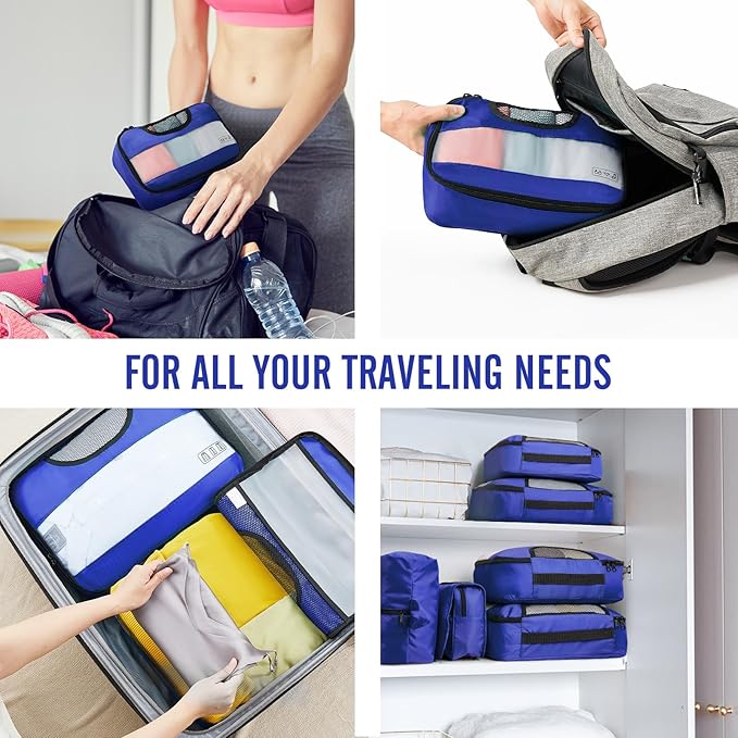 Veken 8 Set Packing Cubes for Travel Essentials, Suitcase Organizer Bags in 4 Sizes, Carry-On Luggage Accessories with Large Laundry & Hanging Toiletry Bag, Must-Have for Airplane, Road Trip & Camping