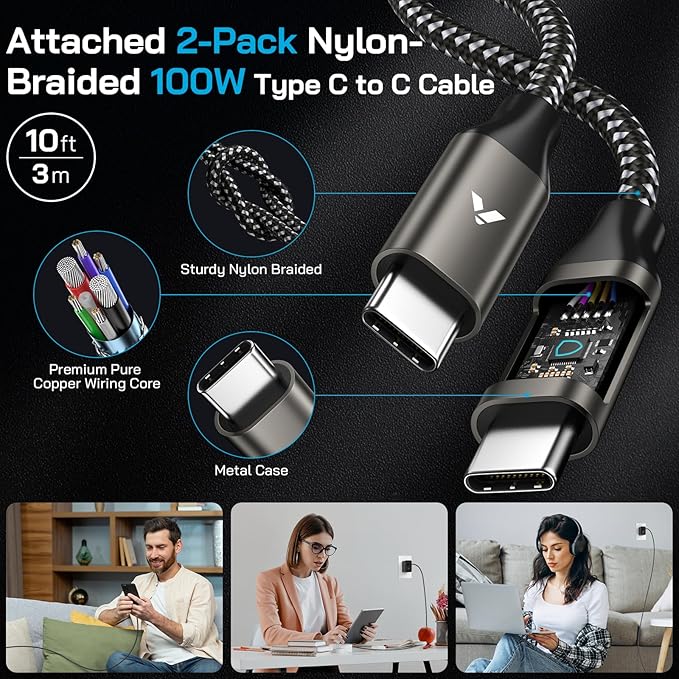 45W Super Fast Charger USB C, 45 Watt Type-C Android Phone Charger Fast Charging Block with 10FT Type C Cords for Samsung Galaxy S25 Ultra/S24 Ultra/S24+/S23 Ultra/S23+/S22 Plus/S20, Tab S9/S8 Ultra