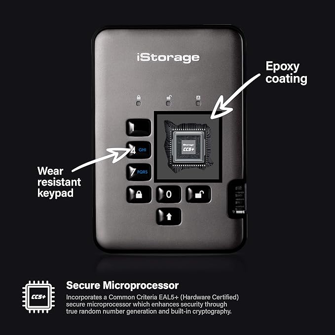 iStorage diskAshur PRO2 SSD 256GB |Secure Solid State Drive | FIPS Level 3 certified | Password protected | Dust/Water-Resistant | Hardware encryption