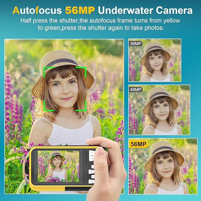 4K Underwater Camera with 32GB Card 1250mAh Battery 56MP Autofocus 16FT Waterproof Camera Dual-Screen Selfie 16X Waterproof Floatable Digital Camera Underwater Camera for Snorkeling