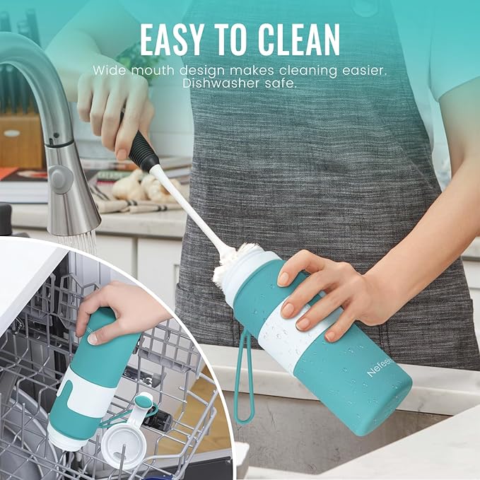 Nefeeko Collapsible Water Bottle, BPA Free 26oz Foldable Water Bottle for Travel Sports, Leak-Proof Spill-Proof Portable Water Bottles with Carabiner, Lightweight