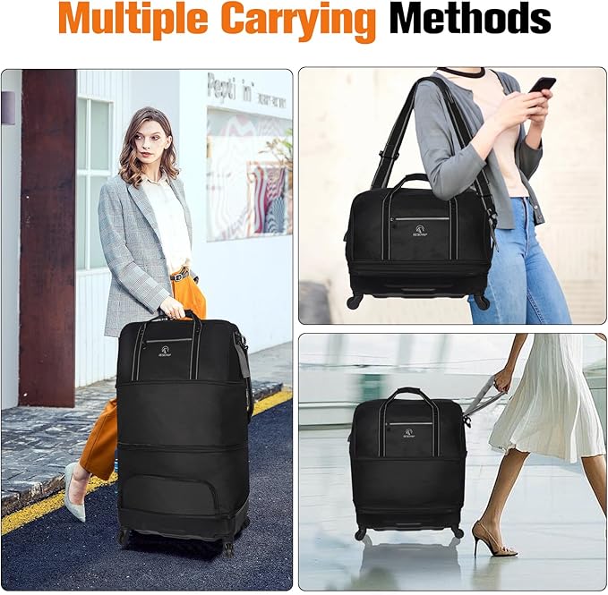 REDCAMP Expandable Foldable Rolling Duffel Bag with Wheels, Collapsible Suitcase Luggage Rolling Travel Bag Lightweight for for Women and Men, 60-130L