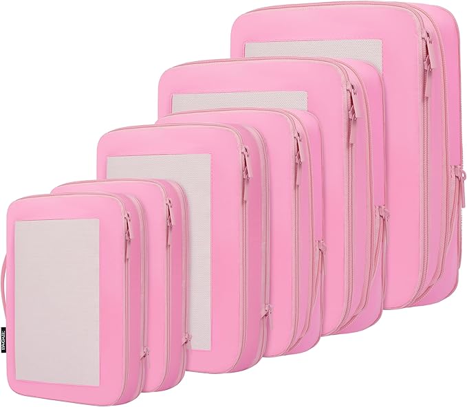 BAGAIL 4 Set/6 Set/8 Set Compression Packing Cubes Travel Accessories Expandable Packing Organizers (Square Mesh, 06-Pink)