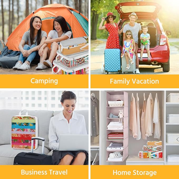 7 Pcs Compression Packing Cubes for Travel, Waterproof Suitcase Luggage Backpack Organizer with Toiletry Bag Travel Essentials for Women/Men-Tropical Pattern