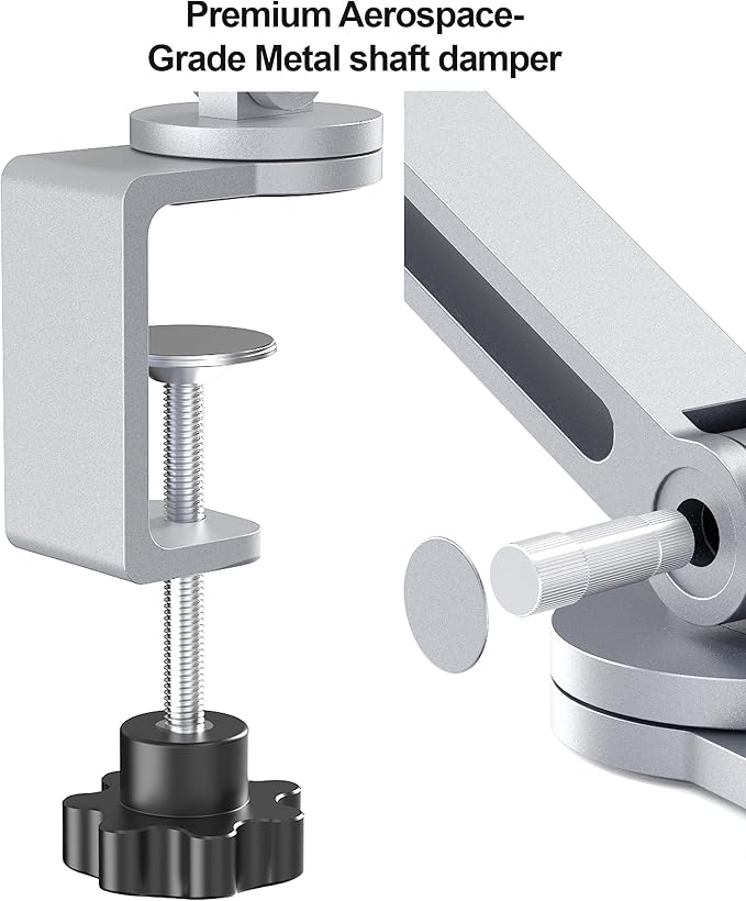 Tablet Arm Mount with Super Grip, Adjustable Foldable Holder & Heavy Duty Aluminum 360° Rotating Clamp for iPad, Phone, Monitor, Kindle - Universal for Desk, Bed, Kitchen - Silver