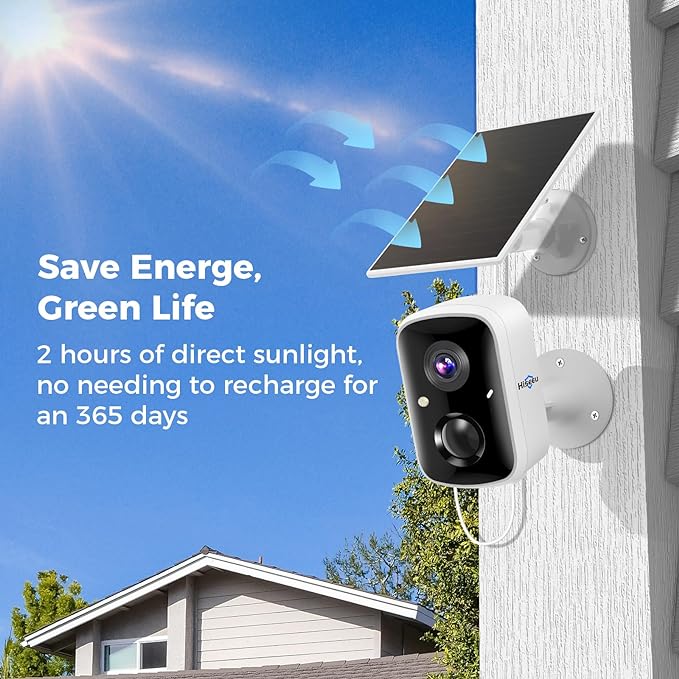 Hiseeu Solar Security Cameras Wireless Outdoor, Battery Powered 3K 4MP Surveillance Indoor WiFi Smart Cameras for Home Security Outside, Motion Detection, Waterproof, Color Night Vision, 2-Way Audio