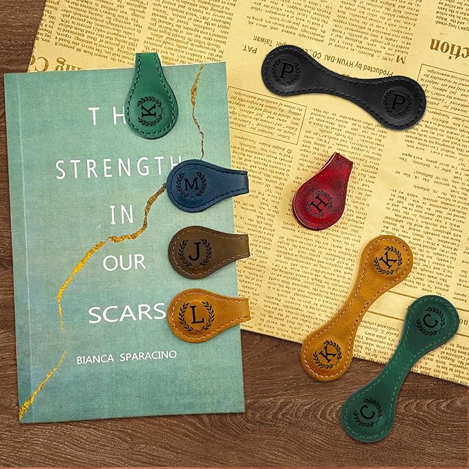 Personalized Leather Magnetic Bookmarks - 26 Letters Name Initial Vintage Engraved Bookmark Book Marker Clips Customized Gifts for Readers Kids Book Lovers Classmate (Brown, E)