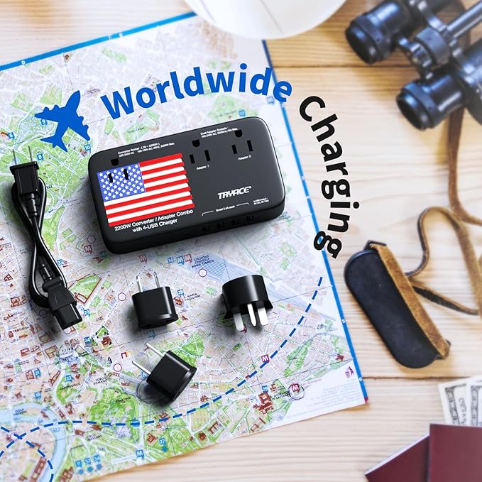 2200W Voltage Converter US to Europe, 220V to 110V Converter for European Travel for Hair Dryer Straightener Curling Iron with 3 AC Outlets and 4 USB Ports Power Converter Adapter Combo