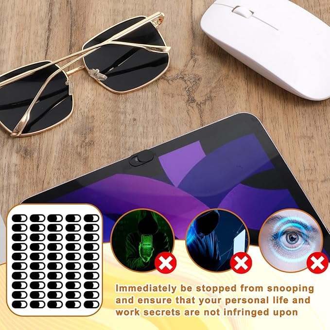 50 Pcs Webcam Cover Slide, 0.023 Inch Ultra-Thin Universal Camera Privacy Cover Black Camera Covers Slide for Phone, Laptop, Computer