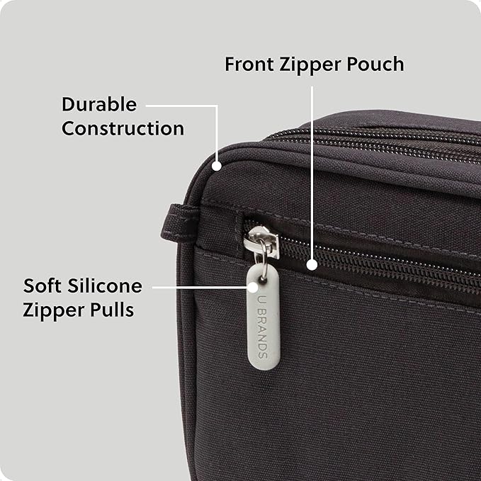U Brands Dual Zip Canvas Tech Organizer Pouch, 7.8" x 5" Cord Organizer, Computer Accessories, Travel Essentials, Travel Gifts for Men Who Have Everything, Electronics, Slate Gray