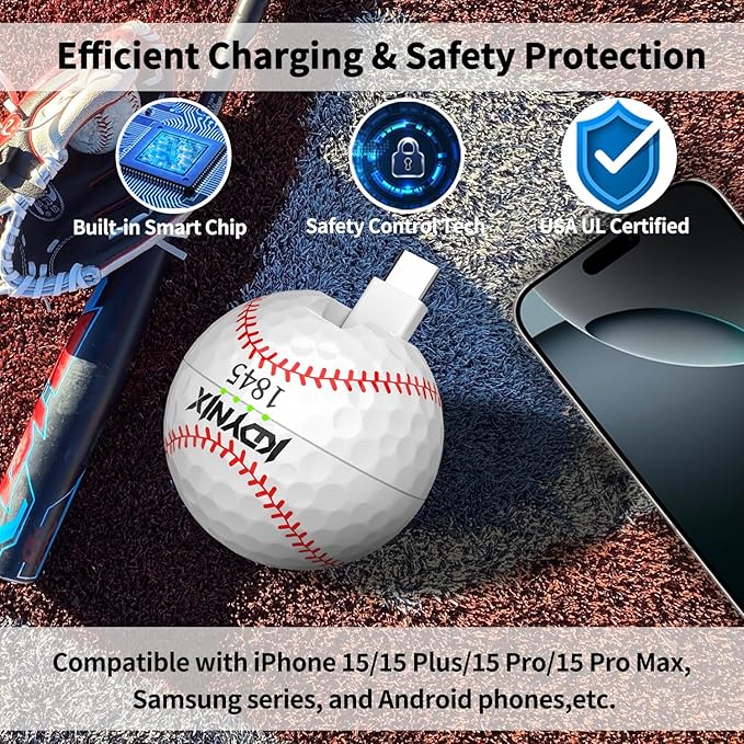 2000mAh Creative Golf Ball Power Bank, Emergency Mini Power Portable Charger USB-C, Compatible with iPhone15,16，17，15 Plus,15 Pro Max, Gift for Golf Lover Men Women (Baseball Golf Power Bank)