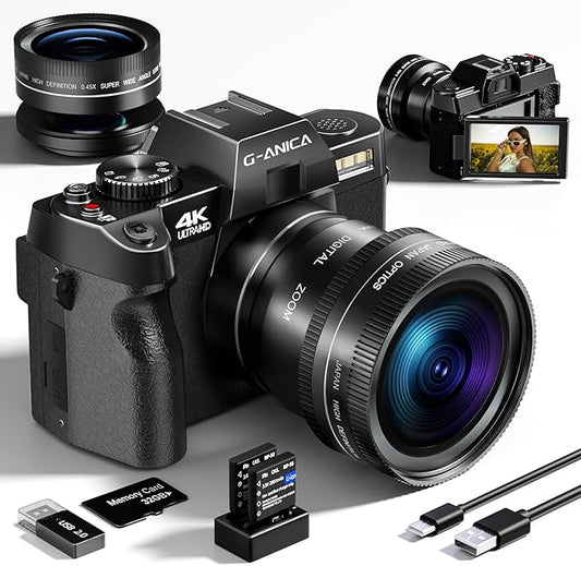 Digital Cameras for Photography with WiFi&App Control, Ture 4K&48MP Vlogging Camera for YouTube,Compact,16X Zoom Autofocus, Anti-Shake for Entry-Level User, Beginners, Macro&Wide Lens-32GB Card(Black)