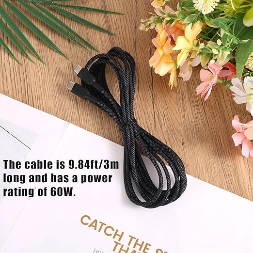Metal Braided USB C to USB Type C Cable, 9.84FT/3M 60W PD Cat & Dog Chew Proof Charger Cord Fast Charger Cable Compatible with iPhone15/16/17 Huawei Samsung Xiaomi