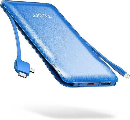 TG90° 10000mah Power Bank Portable Charger with Built-in Cables, Portable Phone Charger Battery Backup Compatible with iPhone 17 16 15 14 13 12 and Android Phones