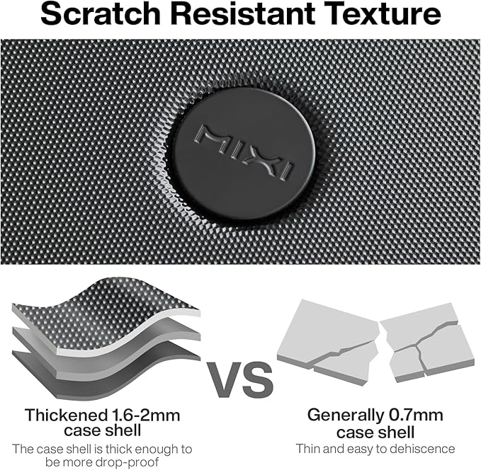 mixi Upgrade Luggage Suitcases with Spinner Wheels, Large Hardside Rolling Suitcase PC with TSA Lock Travel Case 26in Checked in, Fine Grid Black