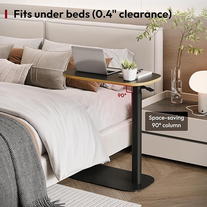 SANODESK Adjustable Overbed Bedside Table Pneumatic Adjustable Height Laptop Computer Standing Desk Cart with Tray, Hospital and Home Use(23.6" W x 13.8" D,Black)