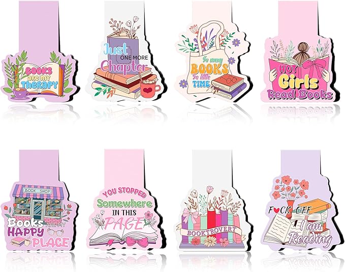 Funny Reading Magnetic Bookmark - 8Pcs Books Flower Book Mark Magnets Fun Cute Bookmarks Magnetic Books Hot Girls Page Clip Gift for Women Bookish Book Lover Students Teacher Office