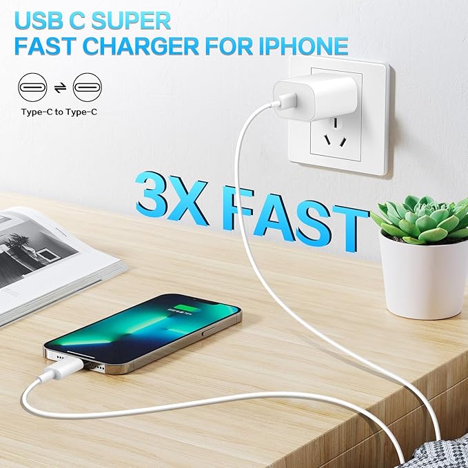 Fast iPhone 17 16 15 Charger Type C Charger Fast Charging Block,3Pack 20W Quick USB C Phone Chargers 6FT USB C Charging Cord for iPhone 17/17 Pro/17 ProMax/17 Air/16 Pro/16 ProMax/16e/15 ProMax/15Plus