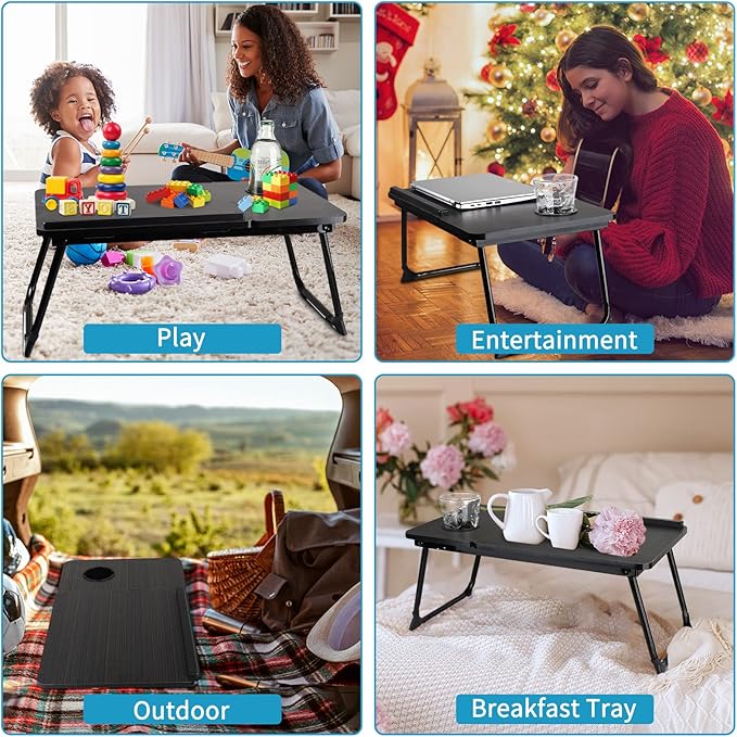 CloudTrip Laptop Desk for Bed or Couch, Lap Desk, Woking in Bed Desk, Home Office Desks, Breakfast Tray, Desk with Cup Holder, Watching Movies in Bed, Laptop Stand for Bed, Fordable Legs Desk (Black)