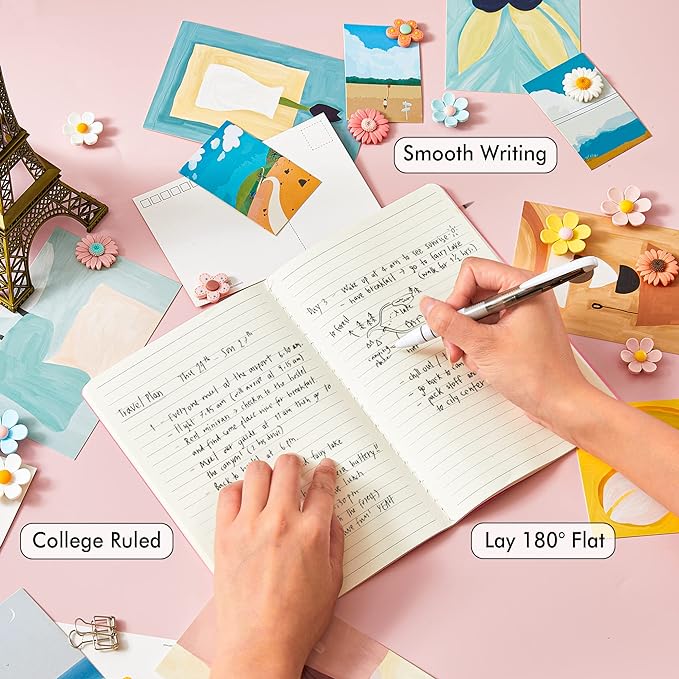 8 Pack Soft Cover Journal Bulk, Feela Notebooks College Ruled for Work, Lined Travel Journal for Women Men, Note Taking Notebook School Supplies Business Writing, 8.2” x 5.5”, A5, Pink