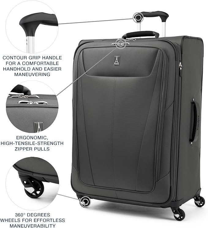 Travelpro Maxlite 5 Softside Expandable Checked Luggage with 4 Spinner Wheels, Lightweight Suitcase, Men and Women, Shadow Grey, Checked Large 29-Inch