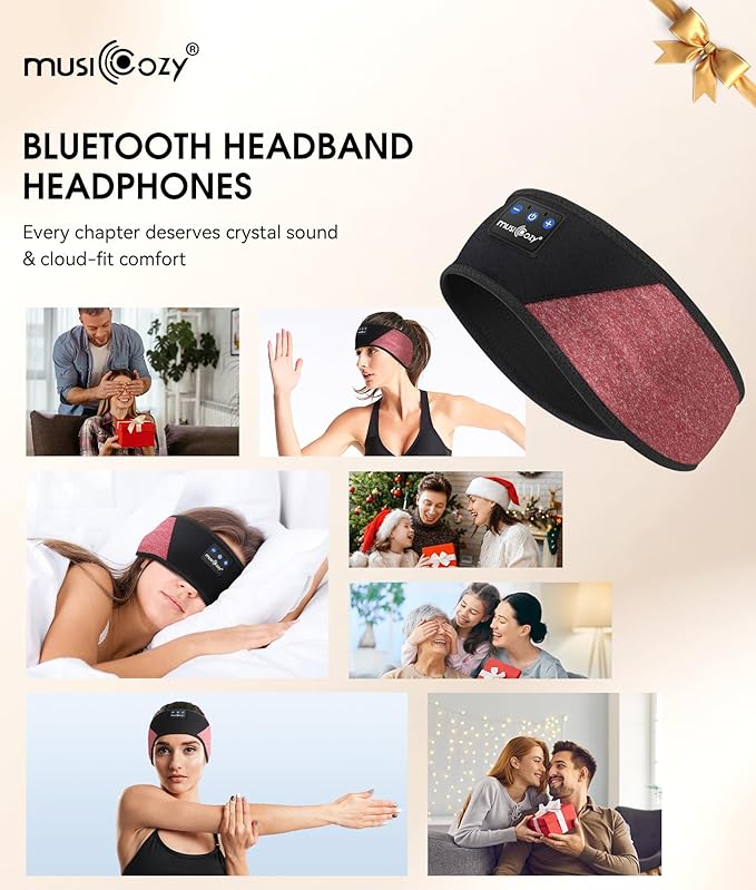 MUSICOZY Sleep Headphones Bluetooth 5.4 Headband, Wireless Earphones Music Sleep Earbuds Sleeping Eye Mask with HD Stereo Speakers for Workout Running Travel Yoga, Ideal Gifts for Women Men