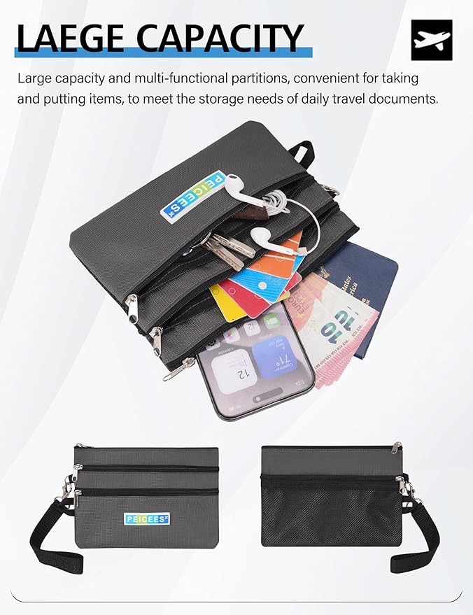 Peicees World Travel Essentials Currency and Passport Organizers Cash Cards Tickets Holder RFID Blocking Wallet, Dark Gray