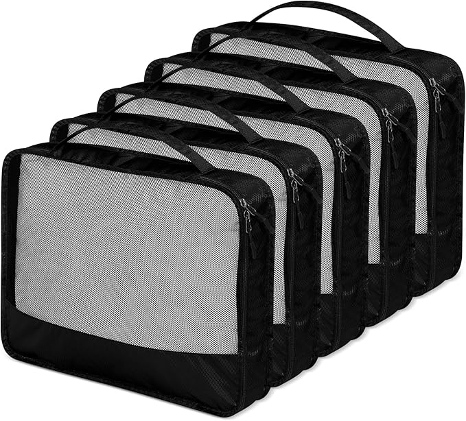 5 Pcs Packing Cubes for Suitcase Large Travel Cubes Carry on Luggage Organizer Bags for Clothes Accessories(L,Black)
