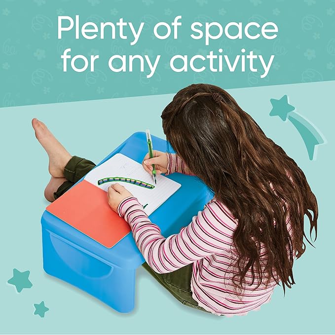 HearthSong Foldable Lap Desk for Kids with Storage - Ideal Floor Desk for Drawing, Studying, Portable Folding Travel Lap Table, Versatile Bed Desk & Lap Tray, Blue
