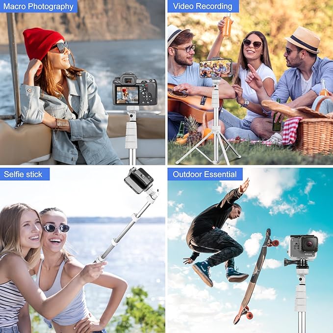 Sensyne 67" Phone Tripod & Selfie Stick, Extendable iPhone Tripod Stand with Wireless Remote and Phone Holder, Compatible with Cell Phone, Camera (Silver)
