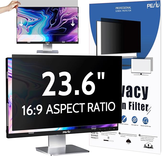 Privacy Screen for Computer Monitor 23.6 Inch 16:9 Aspect Ratio, Anti Blue Light Glare Removable 23.6 in Privacy Screen Filter Protective Film, HD 23.6 Inch Privacy Screen Protector for Monitor