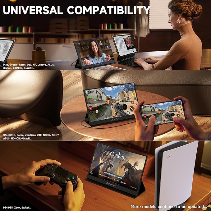 qaf 15.6 Inch Portable Monitor for Laptop, FHD 1080P USB-C HDMI Computer Monitor with 100% sRGB HDR IPS Display, Ultra-Thin Travel Second Screen Compatible with Laptop Mac PC Phone PS5 Xbox Switch