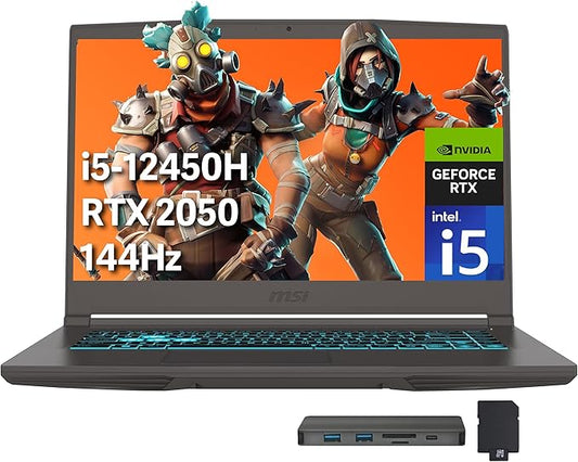 msi Thin 15 15.6" 144Hz FHD Display Gaming Laptop, 64GB RAM, 4TB PCIe SSD, Intel i5-12450H, NVIDIA GeForce RTX 2050 GDDR6, Backlit Keyboard, WiFi 6, Black, Win 11 Home, 256GB Docking Station Set